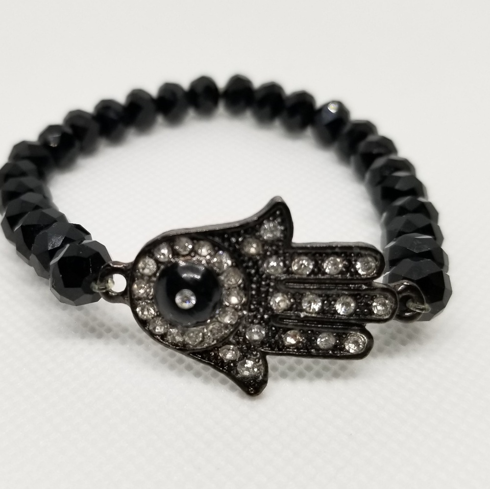 Black Onyx Faceted Hamsa Bracelet